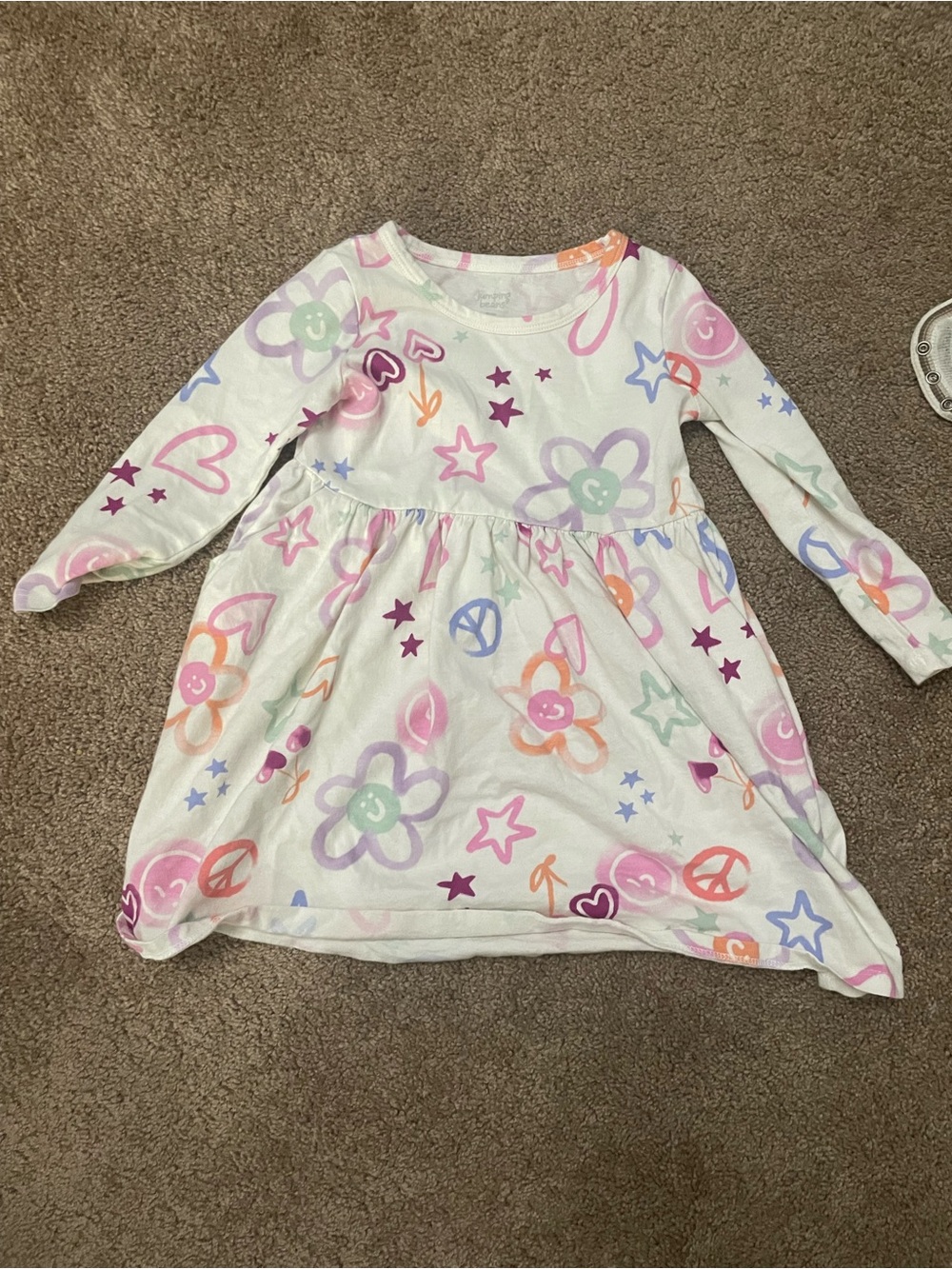 jumping beans White Long-Sleeve Floral & Stars Dress with Pastel Accents